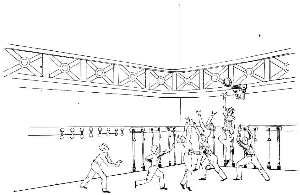 Илюстрация на баскетболен мач от 1892 година